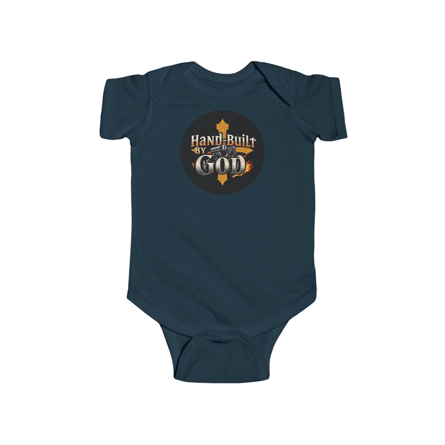 Short Sleeve “Hand Built By God” Baby Boys Onesie – Christian Infant Outfit