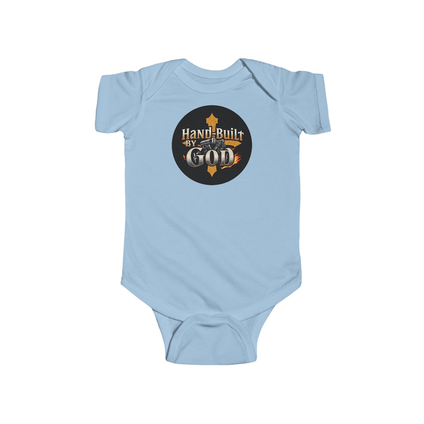 Short Sleeve “Hand Built By God” Baby Boys Onesie – Christian Infant Outfit