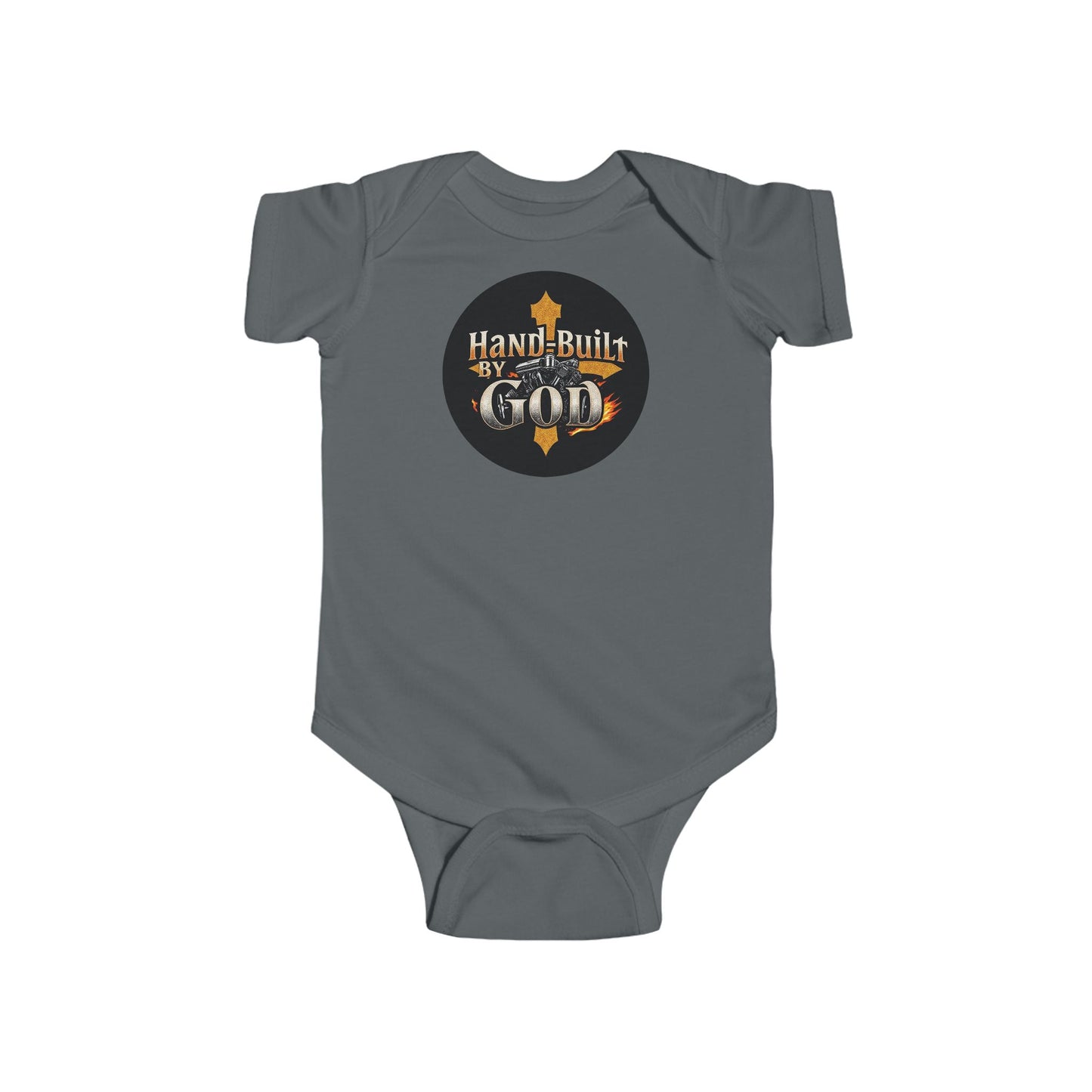 Short Sleeve “Hand Built By God” Baby Boys Onesie – Christian Infant Outfit