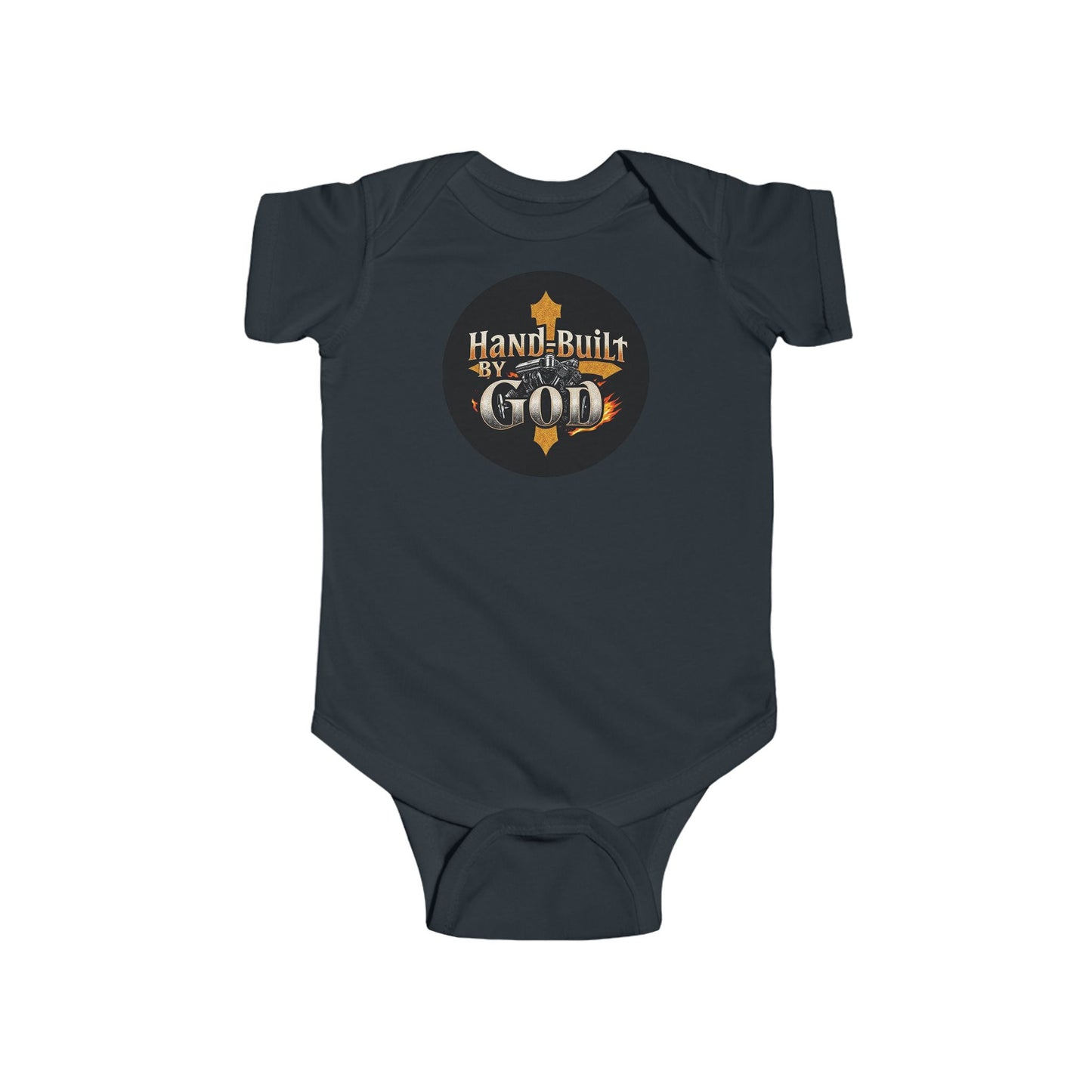 Short Sleeve “Hand Built By God” Baby Boys Onesie – Christian Infant Outfit