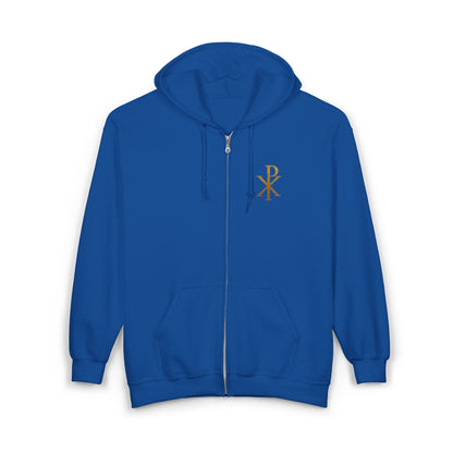 Men’s Chi Rho Zip-Up Hoodie – Comfortable Faith-Inspired Style