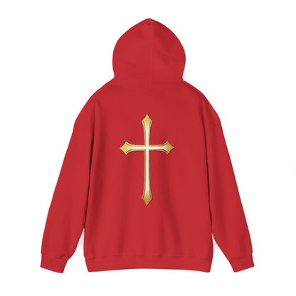 Men’s Gold Cross Hoodie – Bold Christian Faith Hoodie with Front & Back Design