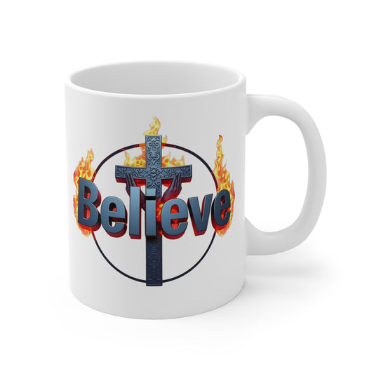 Bold 'Believe' Christian Coffee Mug – 11oz & 15oz Ceramic Faith Mug