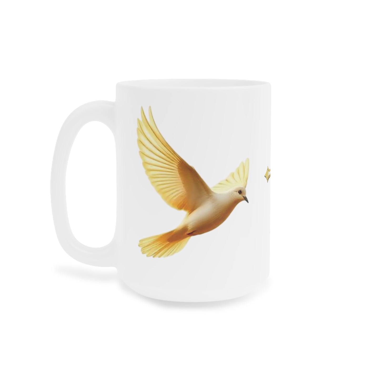 Gold Cross & Dove Mug – Peace and Faith in Every Sip