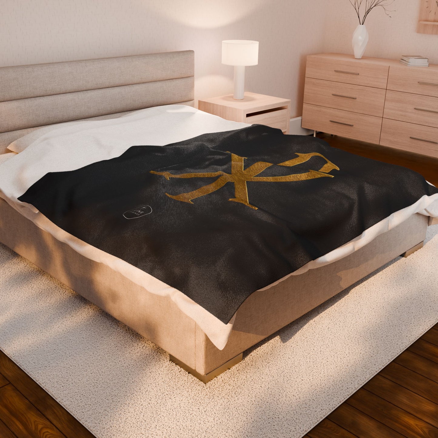 Eternal Glory Plush Blanket – Gold Chi Rho on Black
