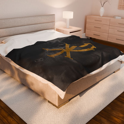 Eternal Glory Plush Blanket – Gold Chi Rho on Black