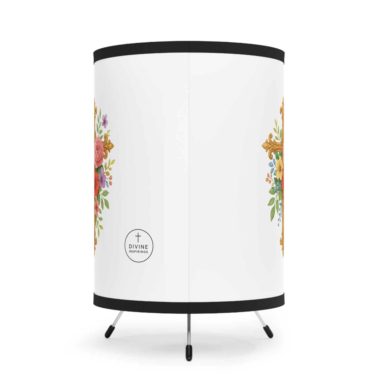 Light of Grace – Floral Cross Tripod Lamp for Faith-Filled Spaces