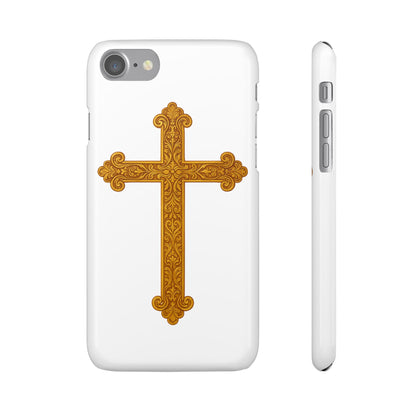 White iPhone Snap Case – Gold Cross Design