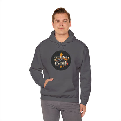 Hand Built by God Men’s Christian Hoodie – Cross & Engine Design