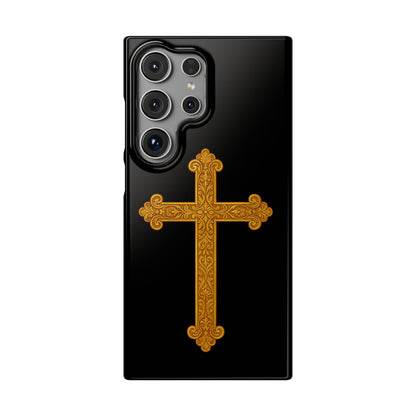 Black Samsung Snap Case – Gold Cross Design