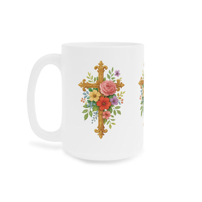 Floral Cross Inspiration Mug – Bloom in His Grace