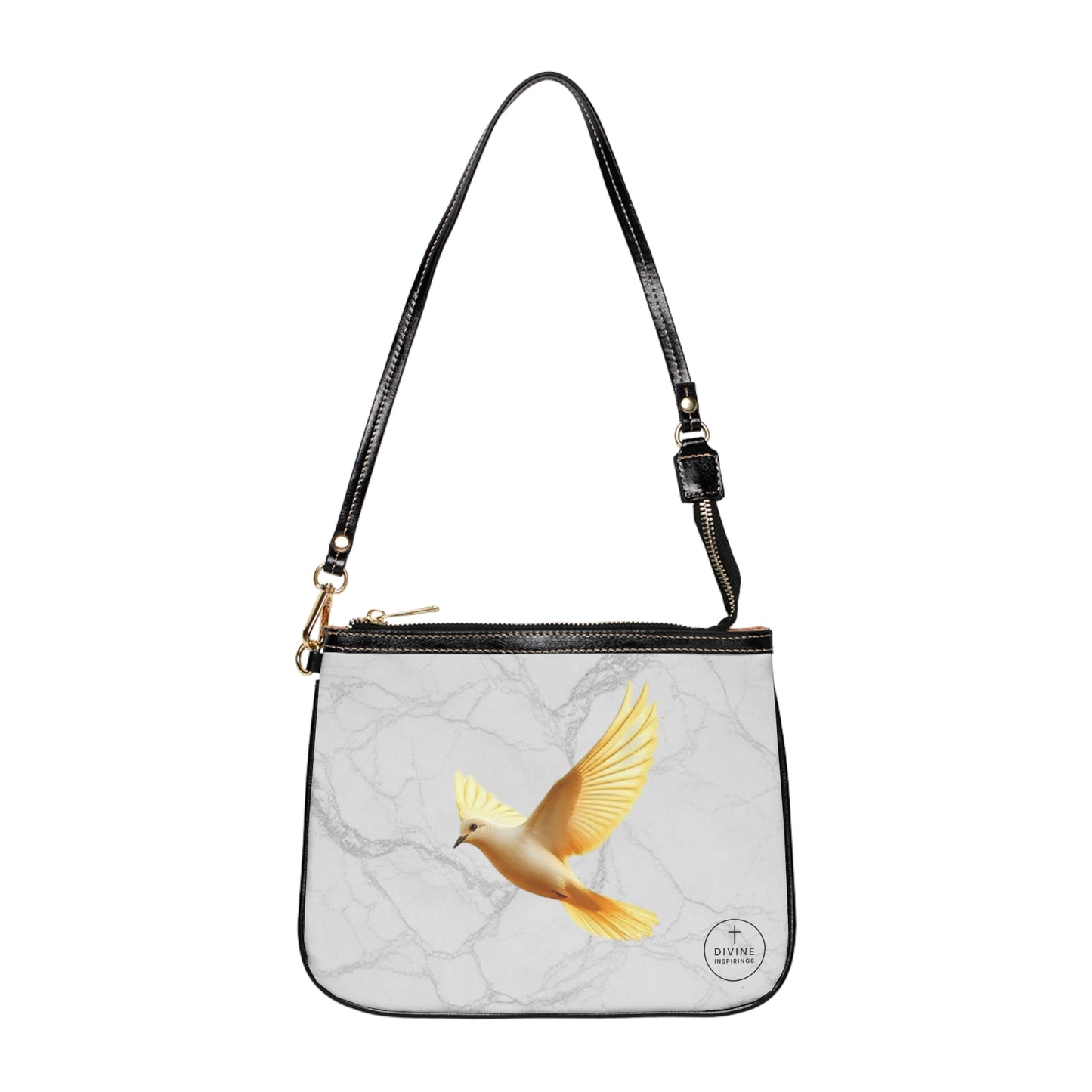 Heaven’s Grace: Golden Dove on Marble – Elegant Christian Purse