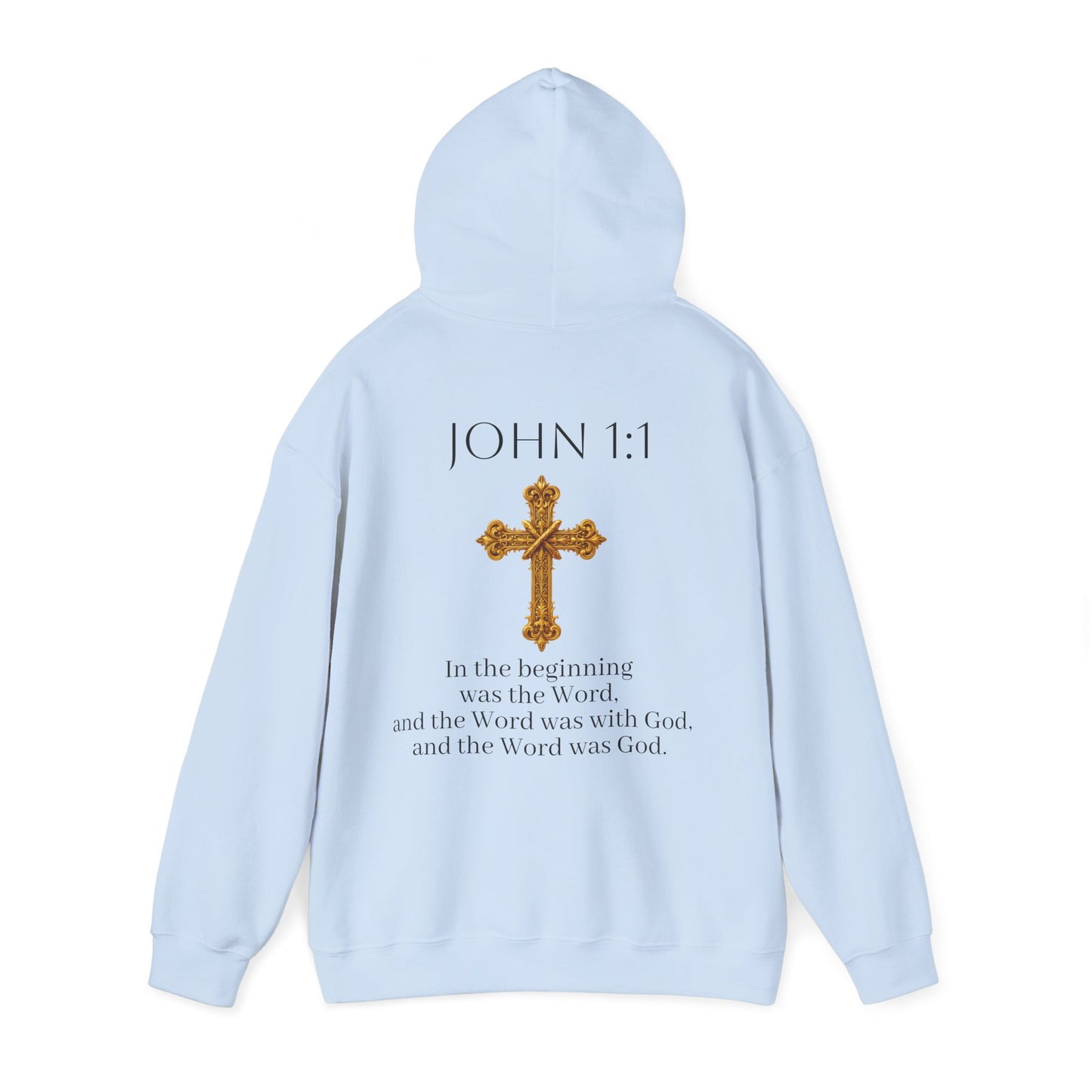 “The Word Eternal” – Men’s Christian Hoodie with Bold Dark Lettering (John 1:1)