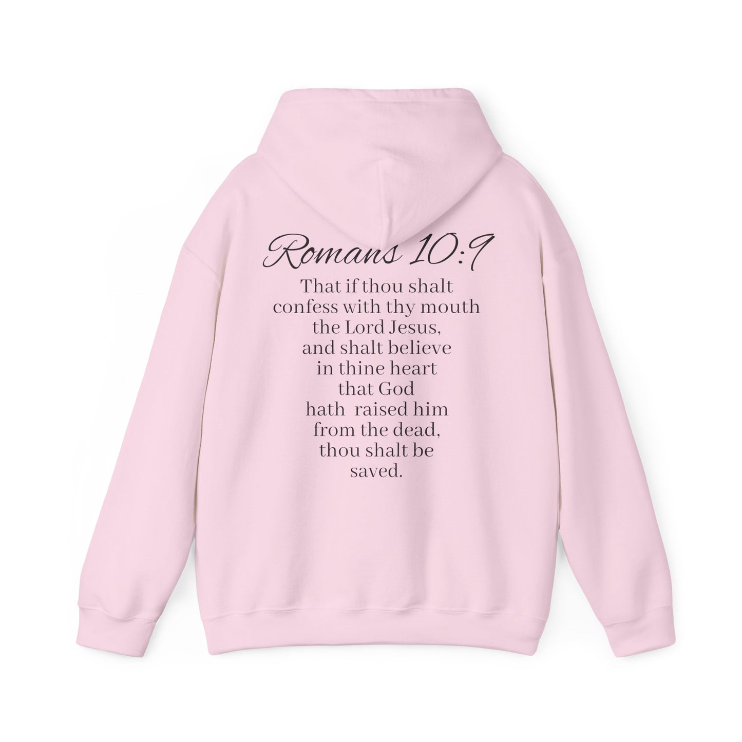 Women’s Believe Christian Hoodie – Praying Hands & Romans 10:9