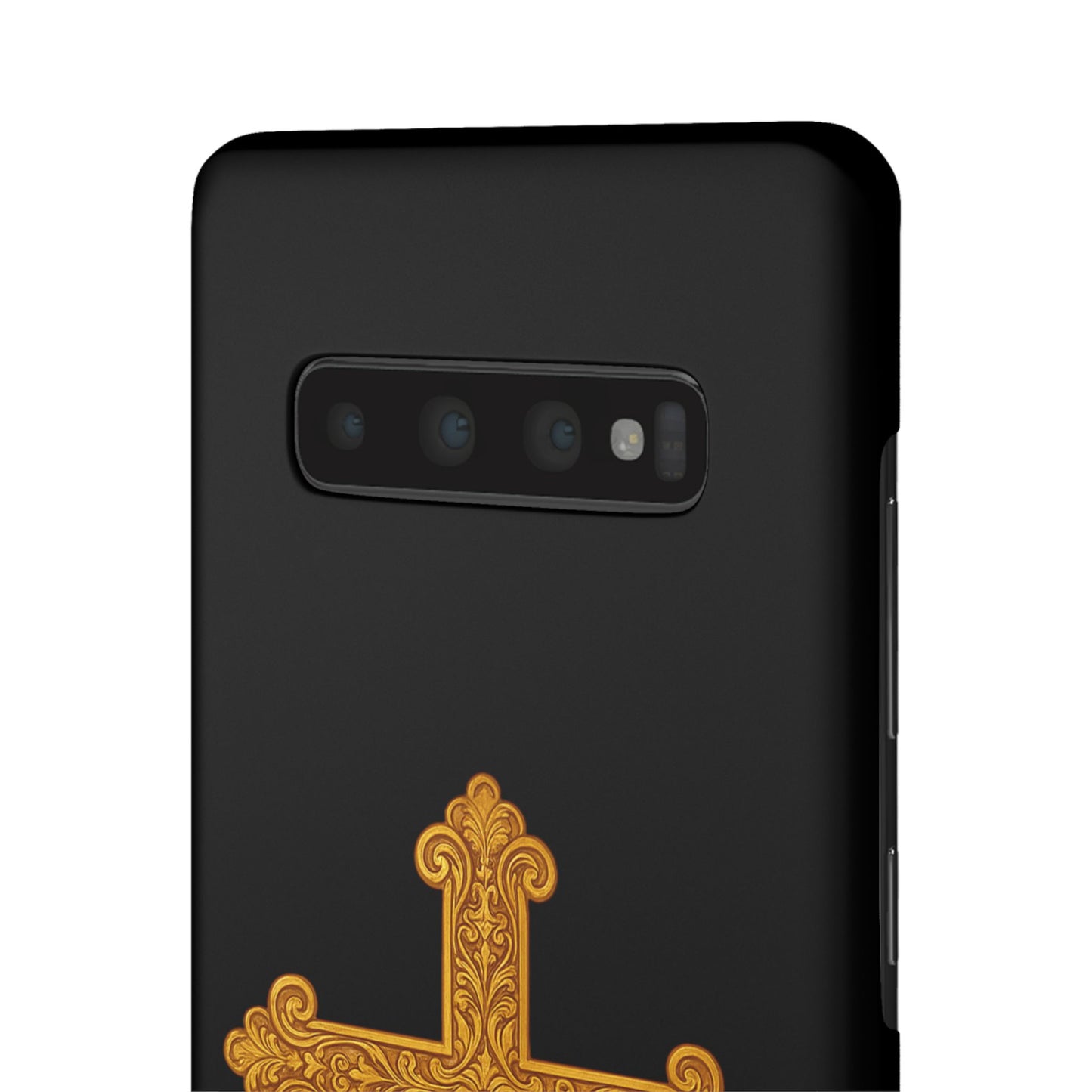 Black Samsung Snap Case – Gold Cross Design