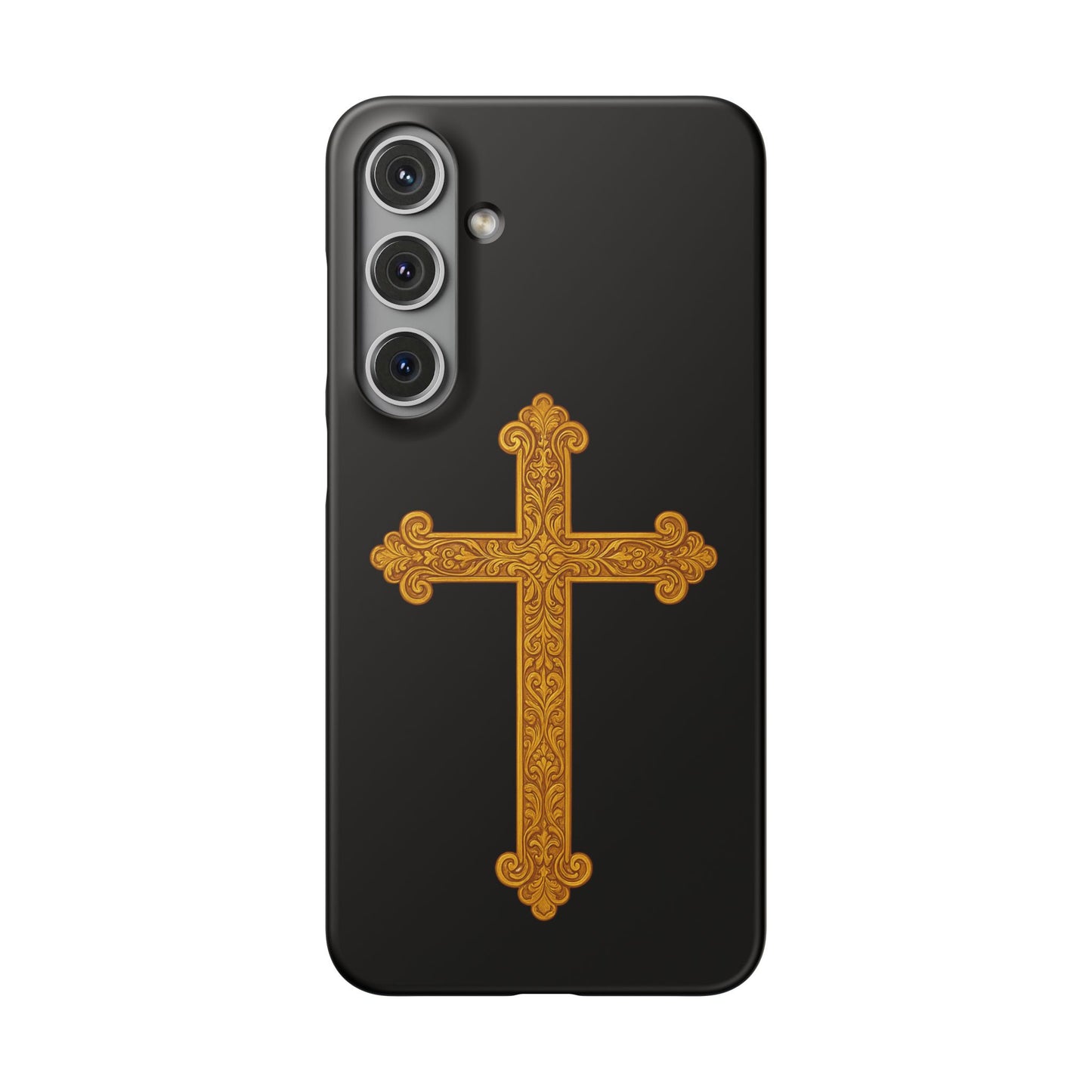 Black Samsung Snap Case – Gold Cross Design