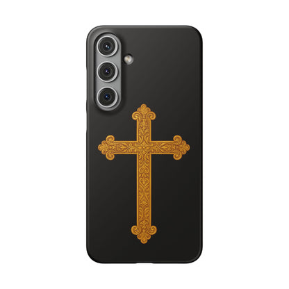 Black Samsung Snap Case – Gold Cross Design