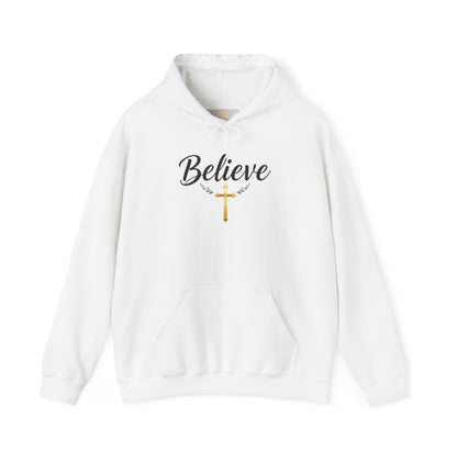 Believe - Women's Christian Hoodie with Golden Cross