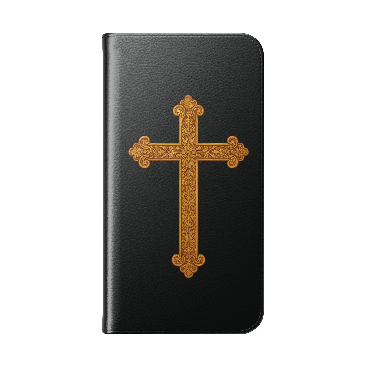 Black with Gold Cross & 1 Corinthians 1:18 - iPhone Flip/Wallet Phone Case