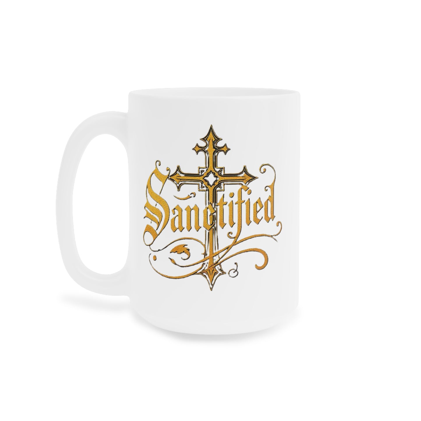 “Sanctified” Ceramic Mug – Cross Design
