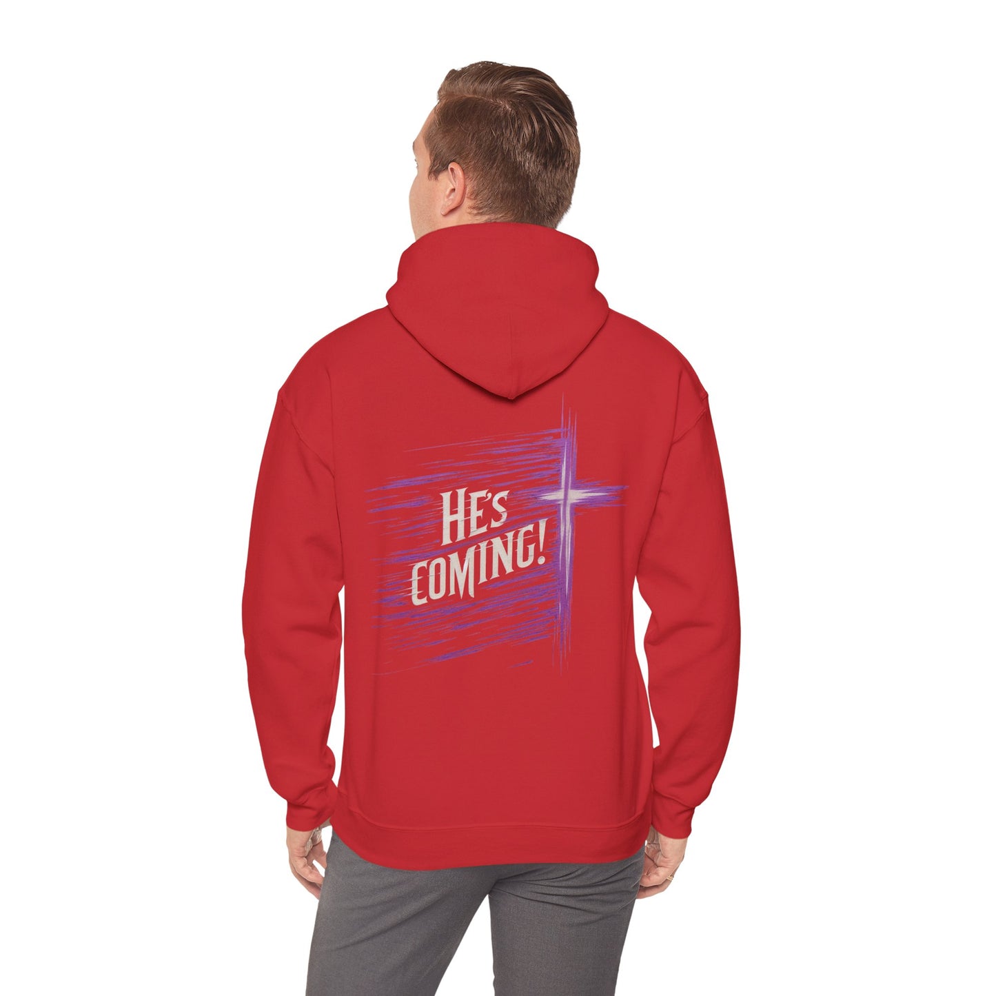 He’s Coming Soon – Men’s Christian Hoodie with Back Cross Design
