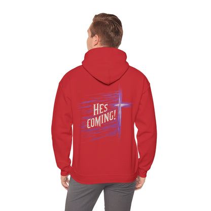 He’s Coming Soon – Men’s Christian Hoodie with Back Cross Design