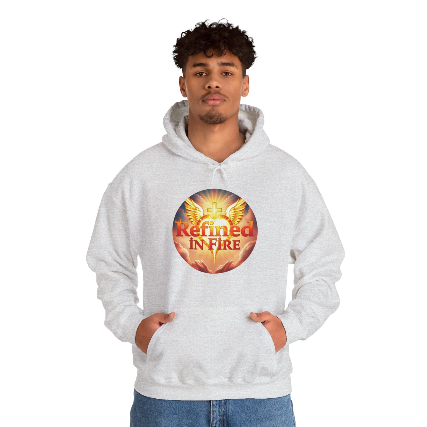 “Refined in Fire” Christian Hoodie – Bold Flame Design Faith Pullover