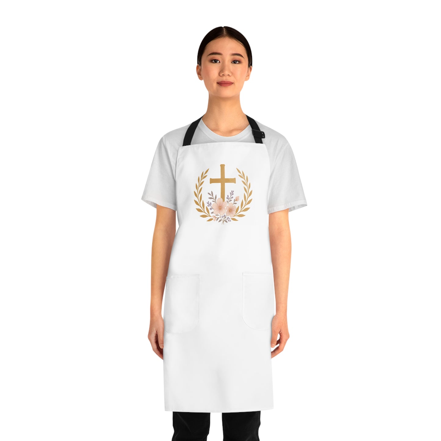 Victory in Christ Gold Cross Christian Kitchen Apron – Faith & Inspiration