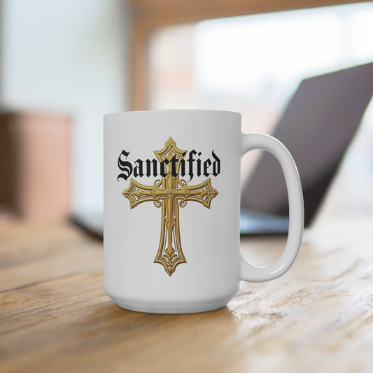 'Sanctified' Christian Cross Mug – 11oz & 15oz Ceramic Faith Cup