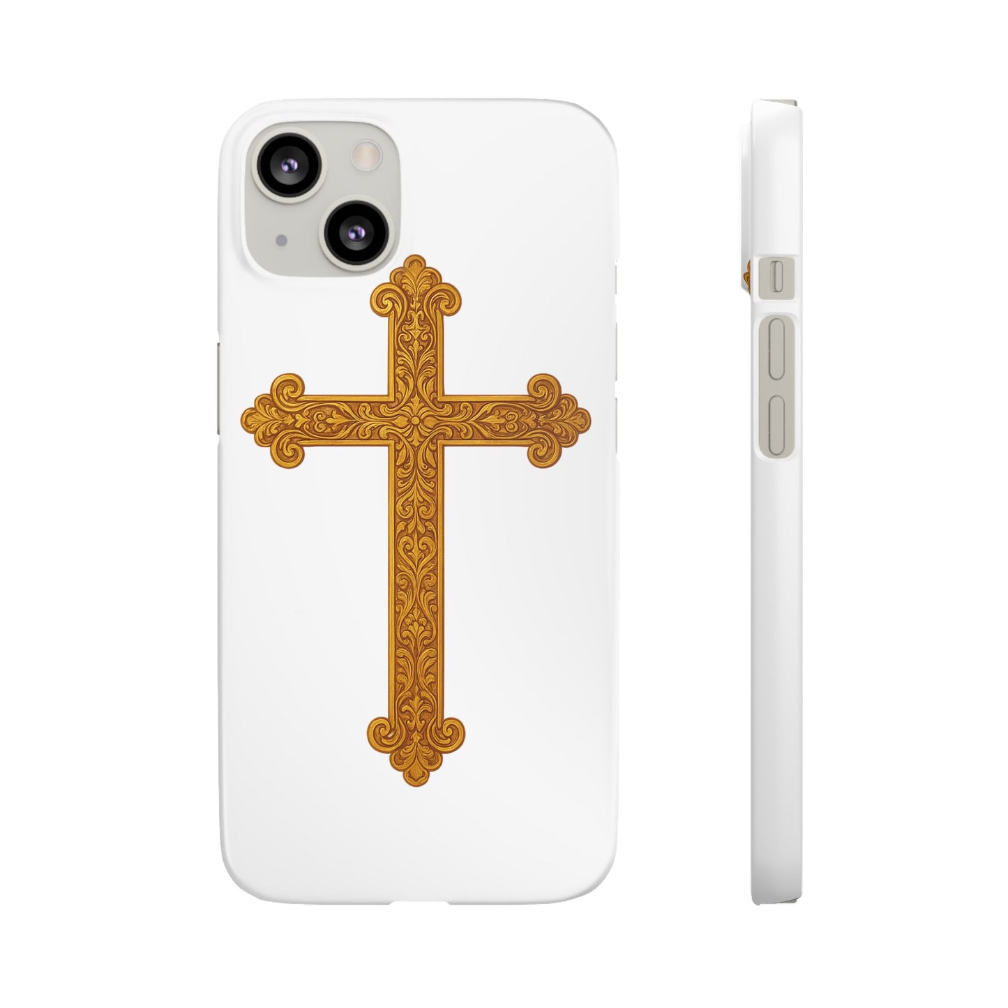 White iPhone Snap Case – Gold Cross Design