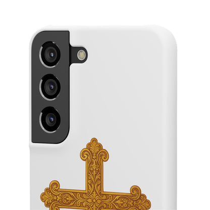 White Samsung Snap Case – Gold Cross Design