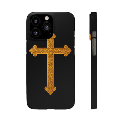 Black iPhone Snap Case – Gold Cross Design