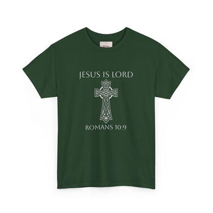 Jesus Is Lord – Romans 10:9 Men’s Bold Faith Tee (White Lettering)