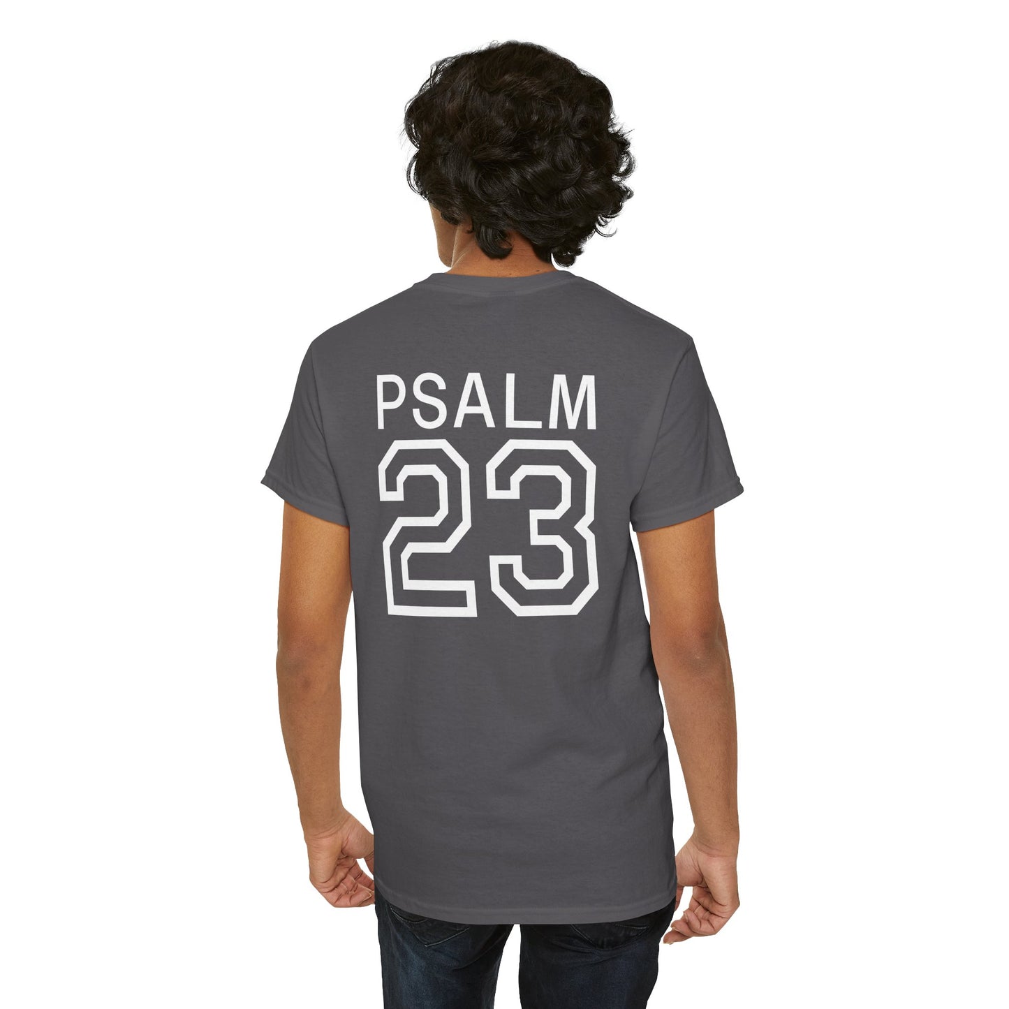 Psalm 23 Men’s T-Shirt – Inspired Sports-Style Shirt (White Numbering)