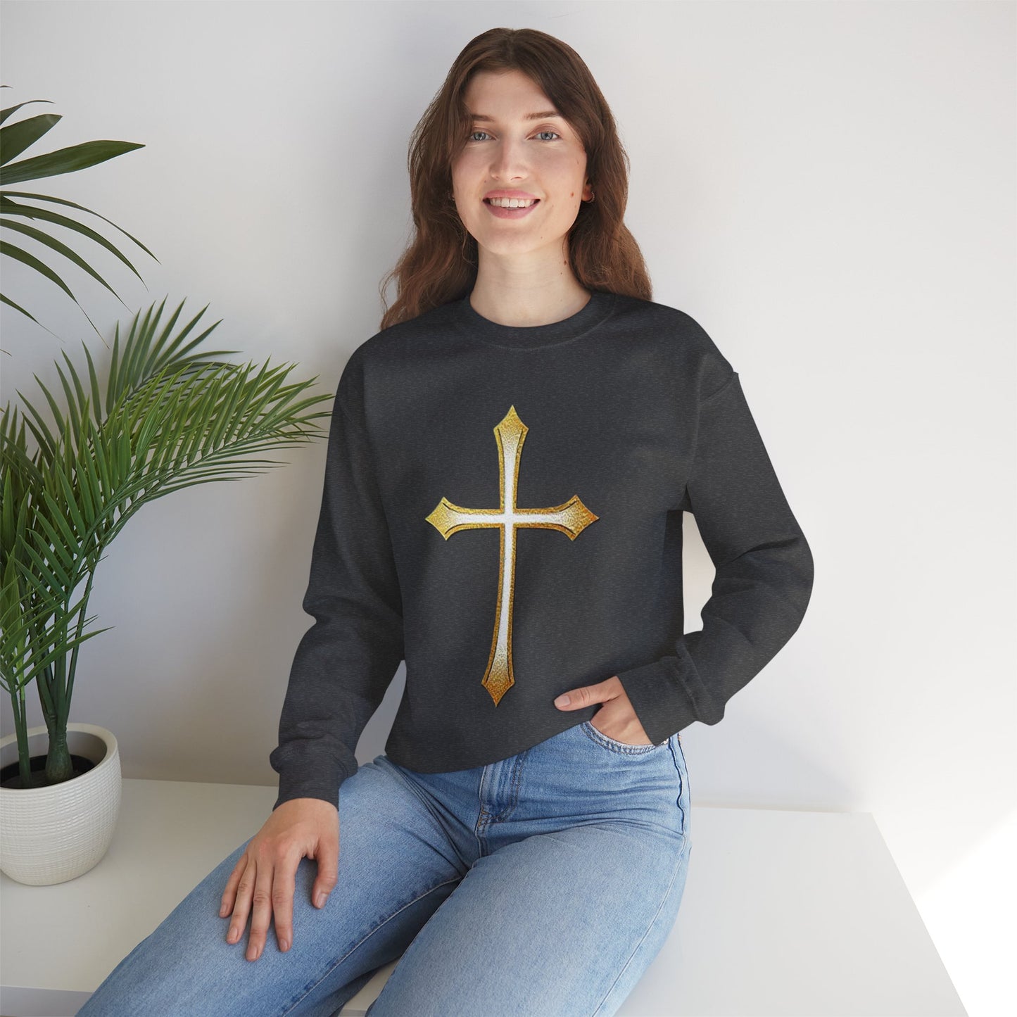Women’s Gold Cross Sweatshirt – Christian Faith Apparel