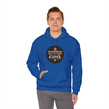 Hand Built by God Men’s Christian Hoodie – Cross & Engine Design