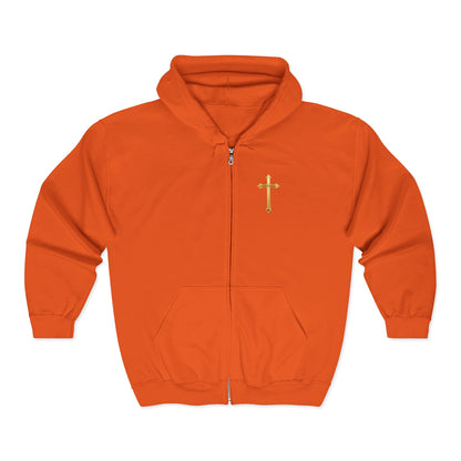 Golden Grace Women's Zip-Up Hoodie with Gold Cross Design