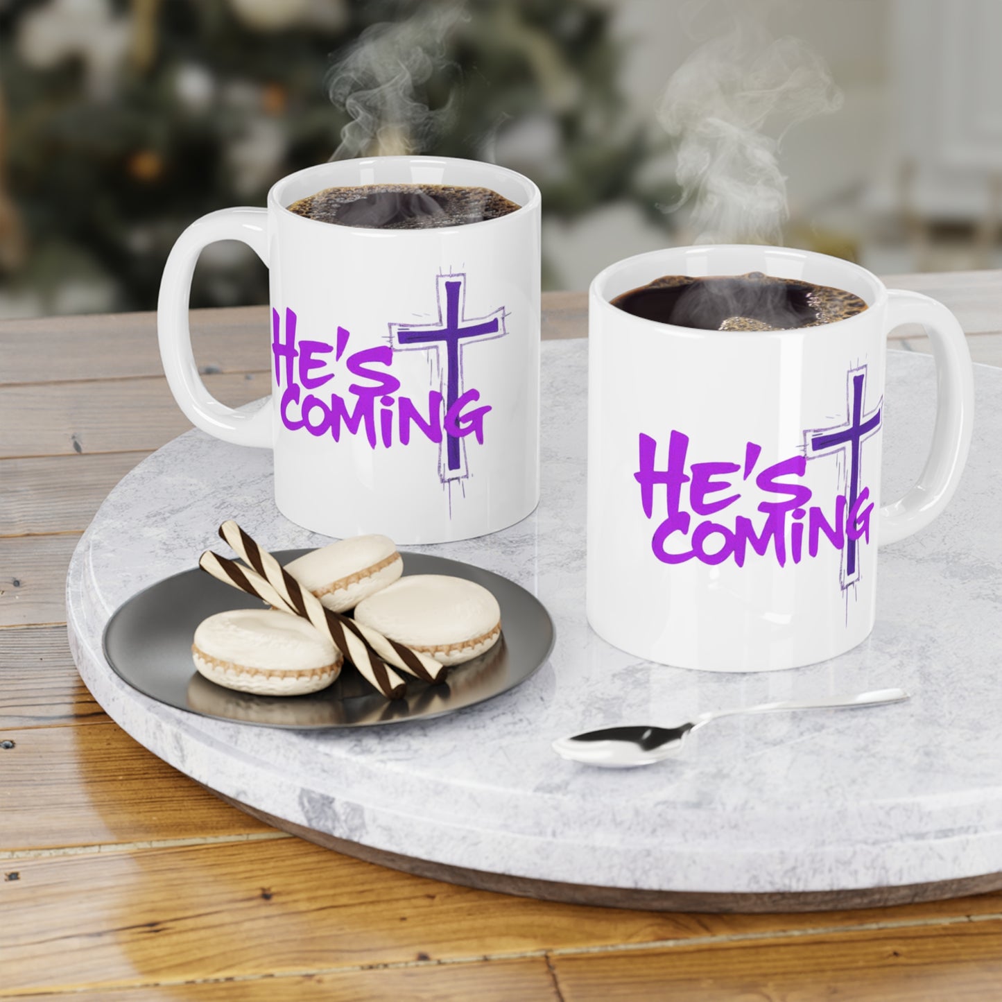 “He’s Coming” Christian Mug – Bold Prophetic Faith Design