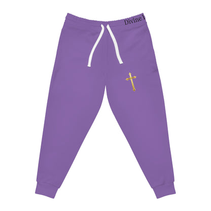 Golden Grace Women's Jogging Pants in Purple with Gold Cross Design