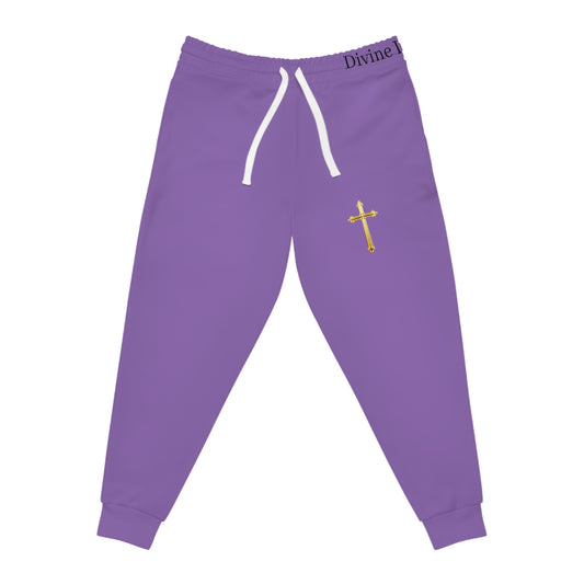 Golden Grace Women's Jogging Pants in Purple with Gold Cross Design
