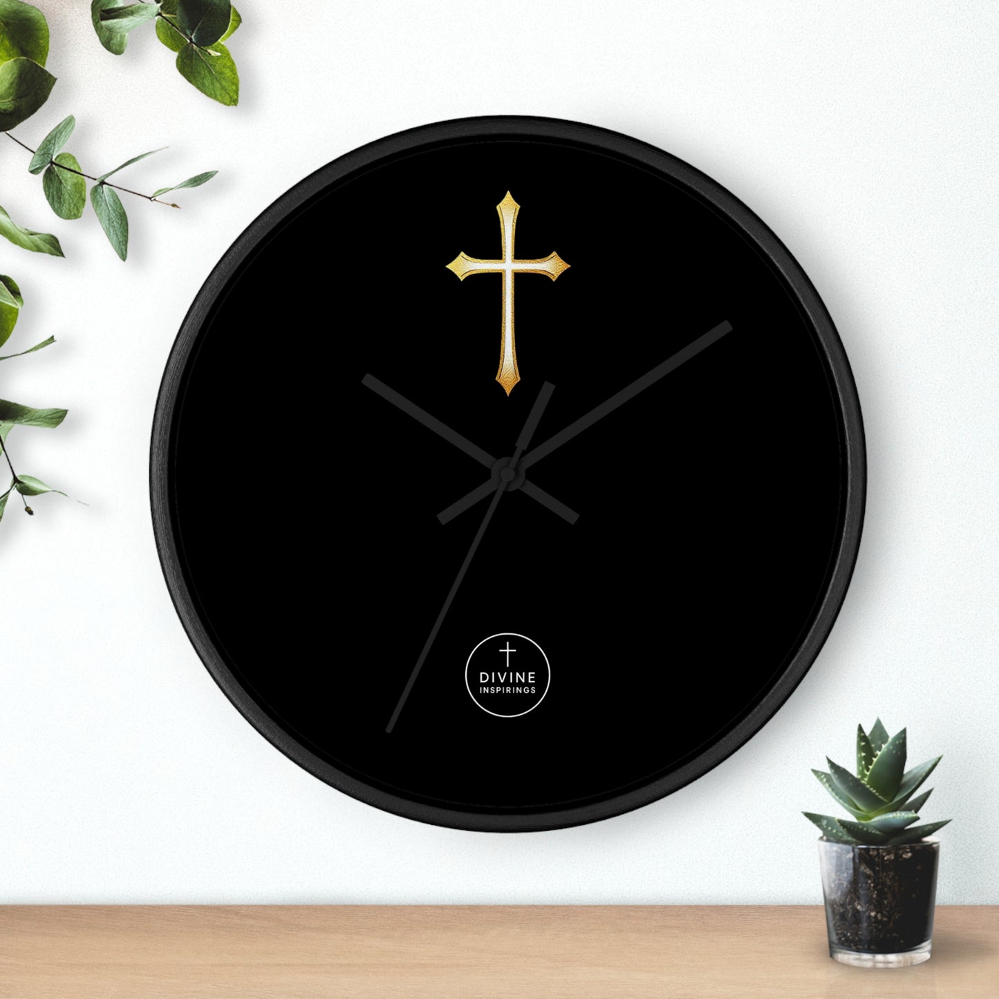 Stunning Gold Cross Wall Clock in Black – Elegant Christian Home Decor