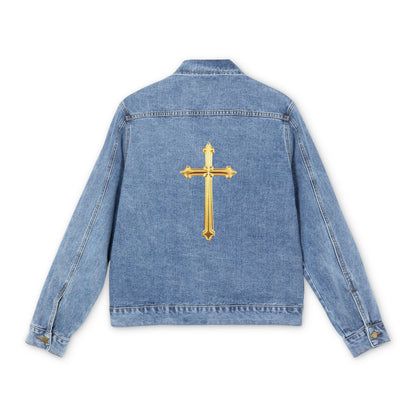 Golden Cross Denim Jacket – Strength in Glory