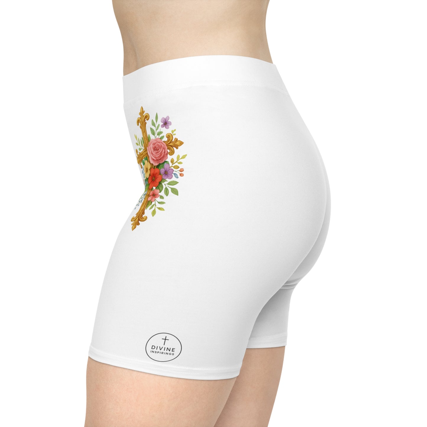 Floral Cross Women’s Biking Shorts – Beauty and Strength in the Cross