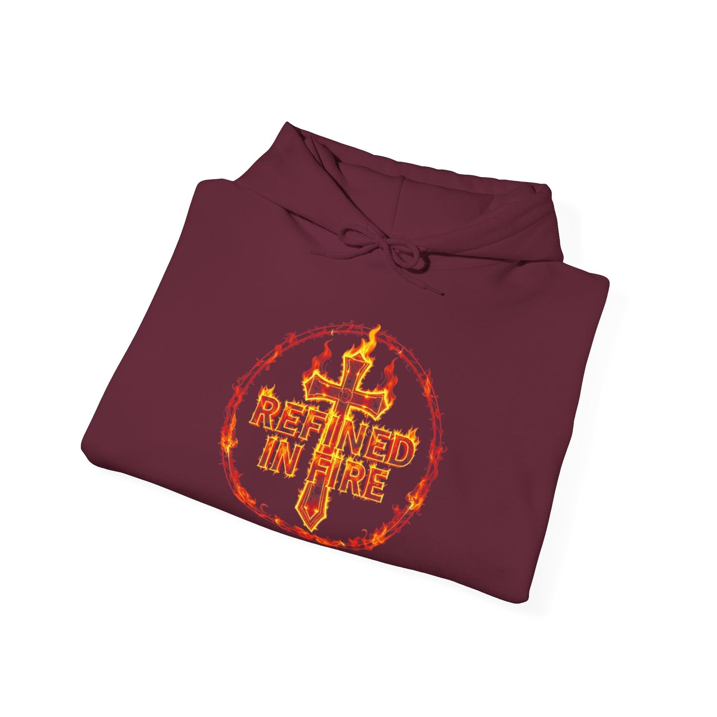 Men’s “Refined in Fire” Christian Hoodie – Flame Design Faith Pullover