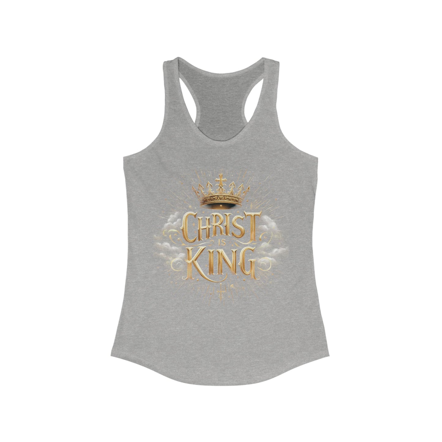 Christ the King | Women’s Racerback Tank – Golden Faith, Unshakable Strength