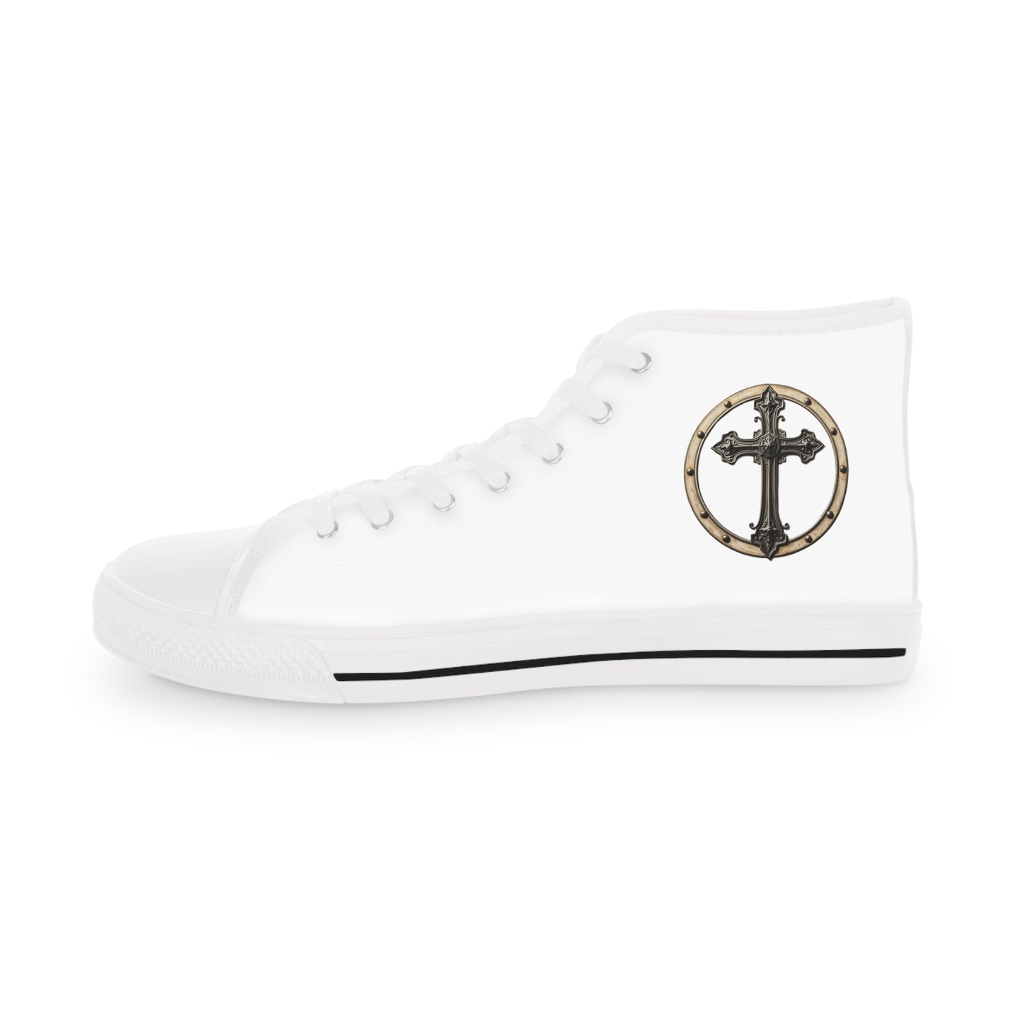 Iron Faith – Men’s High-Top Canvas Sneakers with Cross & Riveted Iron Emblem