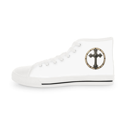 Iron Faith – Men’s High-Top Canvas Sneakers with Cross & Riveted Iron Emblem