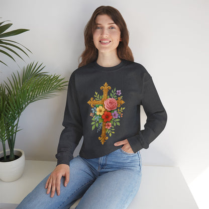 Floral Cross Women’s Sweatshirt – Grace in Full Bloom