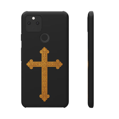 Black Google Pixel 5 Snap Case – Gold Cross Design