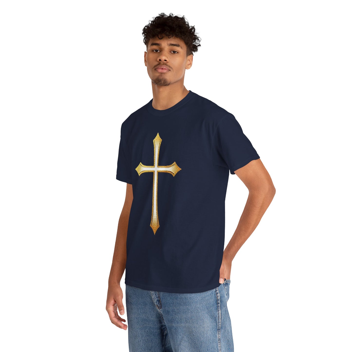 Men’s Gold Cross Tee – Christian Faith-Inspired Apparel